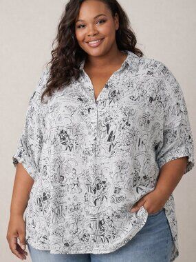 Isaac Mizrahi Linen Blend V-Neck Top | Size 2X